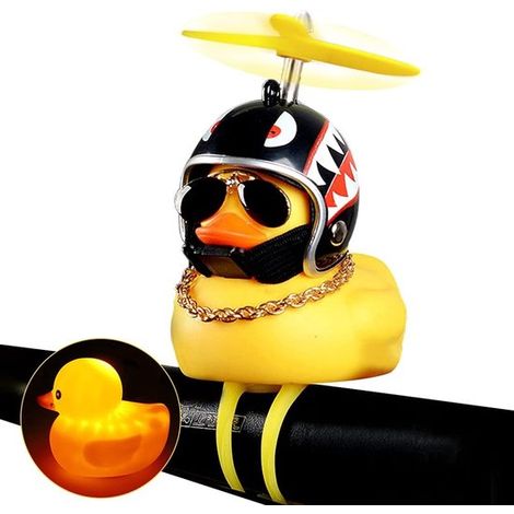 Adornos de coche de juguete con forma de patito de goma,timbre de bicicleta con forma de patito apretable con casco de hélice (1 unidad) (1/5)
