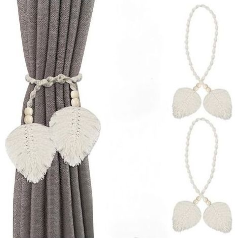 2 Pièces Attache Rideau, Embrasse pour Rideaux en Coton Tissé À La Main, Embrasse Rideau Boheme Intérieur, Pince Rideau Beige, pour Salon Maison Chambre Salle de Bains (1/4)