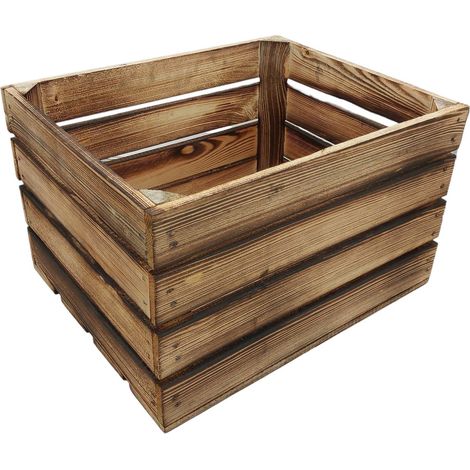 Deko-Holzkiste natur geflammt Obstkiste Weinkiste Beistelltisch Schuhregal Deko - geflammt - offen, 20 x 20 x 23.5 cm (1/2)