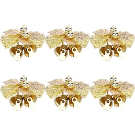 Lot de 6 nœuds de Noël avec clochettes - Mini nœuds décoratifs - Nœuds cadeaux pour les fêtes (1/4)