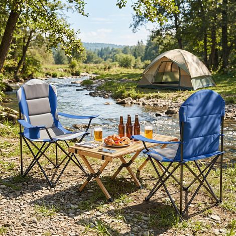 Confort nomade avec 2 chaises de camping pliantes, 330 lb par siège, porte-gobelet, pour pêche et plage (1/5)