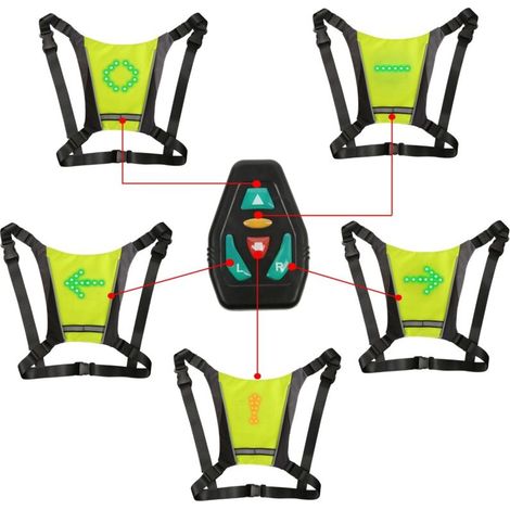 AMXCNOY LED-Blinkerweste, reflektierende LED-Weste mit Blinkern: Fernbedienung, Blinker, USB-aufladbar, einfache Montage für Fahrradwarnleuchten – fluoreszierende Farbe