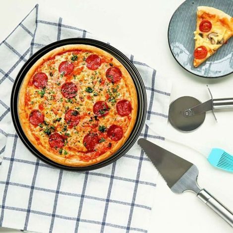 Punch pizza pan en acier au carbone perforé,antiadhérent multi-usages pour pâtisserie, pizza, gâteau, sandwichs, saucisses, galettes (1/5)