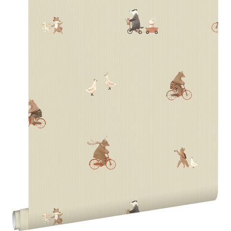 papier peint rayures et animaux vert - ESTAhome (1/5)