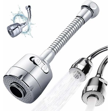 Embout de robinet, rallonge de robinet de cuisine, ventilateur de robinet, rallonge de robinet de pulvérisation, rallonge de robinet rotatif à 360 °, mode mousse et pluie, 17 cm… (1/4)