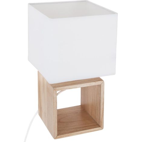Lampe Quadratisch – 18 x 18 x 32 cm – Holz – Beige (1/2)