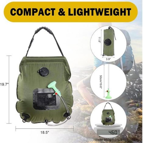Pommeau Douche Solaire Sac Camping 20L Chauffage Solaire Flexible Tête Pression Robinet Portable Plage Randonnée (1/5)