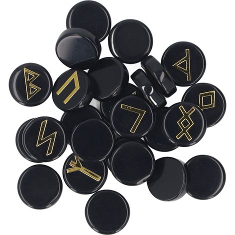 25-teiliges Runenstein-Set, Kristall für Hexen-Anfänger, Hexerei, Wahrsagerei, Meditation, Spiritualität, Schwarz (1/5)
