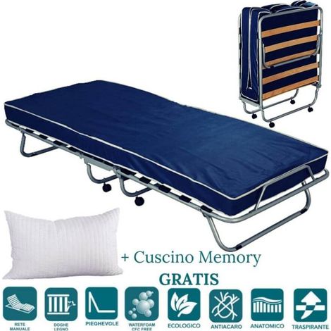 EVERGREENWEB - Brandina Pieghevole con Materasso in Waterfoam 80x190 Alto 10 cm + Cuscino in Memory Foam Gratis, Kit Letto Singolo Rete a Doghe in Legno e Materasso in Poliuretano Ortopedico Offerta (1/5)
