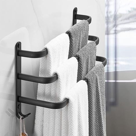 1 - Porte Serviette - Accessoire Salle de Bain - Design 3 Couches - Installation Murale Sans Perçage ou À Vis - Pour Serviettes Et Vêtements - Noir - 50x24x14.4cm (1/5)