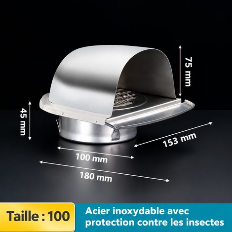Chapeau de ventilation mural en U 100 mm en acier inoxydable 201 brillant 100mm – Livraison gratuite