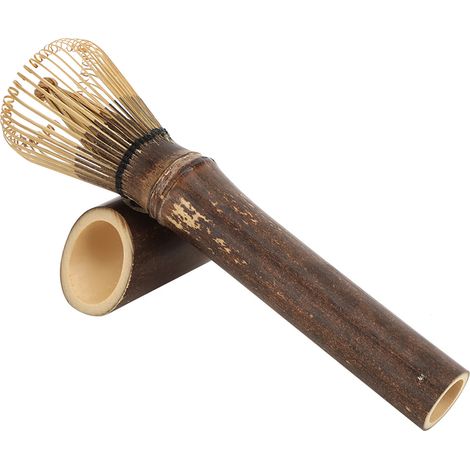 Fouet à thé japonais, un fouet à matcha avec un long manche en bambou violet. (1/5)