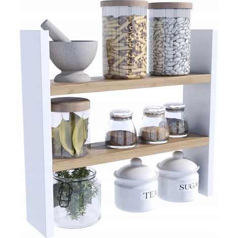 Mensola da cucina, porta spezie, piano di lavoro artigianale, mensola da cucina bianca