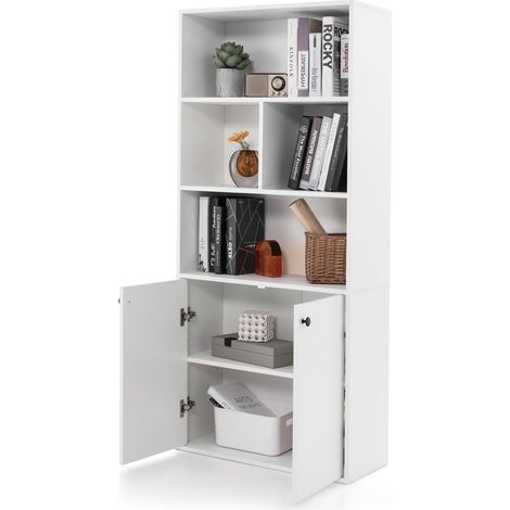 COSTWAY Libreria a 5 Ripiani Doppie Porte, Cubi Aperti e Ripiano Regolabile,70 x 29,5 x 155 cm (1/5)