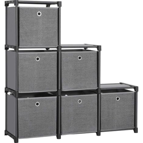 Étagère à emboîter 6 cubes Système de rangement avec 6 boîtes en tissu DIY Armoire multifonction avec cadre en métal robuste Marteau en caoutchouc 105 x 105 x 30 cm (l x H x P) Noir LSN66BK (1/5)