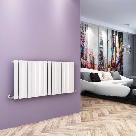 ELEGANT 600x1216mm Designer White Flat Panel Horizontal Radiator Central Heating with White Thermostatic Radiator Valves (1/5)
