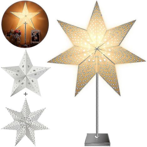 Lampadaire étoile à 7 branches Yunlights avec 2 étoiles en papier de 45 cm de diamètre, certifié CE, pour la décoration de la maison ou du bureau (prise UE) (1/5)
