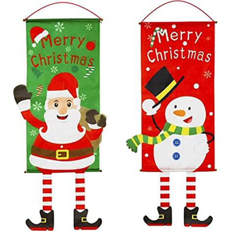 Drape De Noël - Tissu Oxford - 115 x 40 cm - Motif Père Noël Et Bonhomme De Neige - Pour Intérieur Et Extérieur - Lot De 2 (1/5)