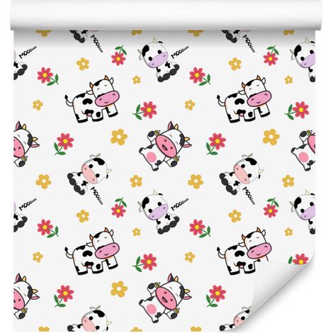 Kuh-Tapete in Weiß, Hellgrau und Creme für Wohn- und Schlafzimmer, 50 x 1000 cm (1/5)