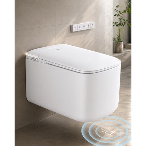 Kit de douche WC complet avec réservoir d'eau, WC suspendu carré, fonction bidet et rinçage silencieux, toilettes électriques : chauffage de siège, couvercle automatique, mode enfant, veilleuse (1/5)