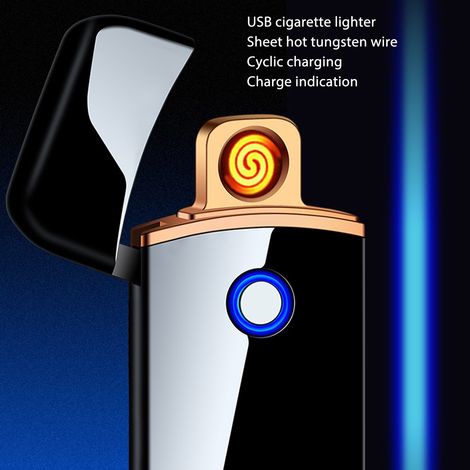 Briquet électrique d'extérieur coupe-vent sans flamme, rechargeable par USB double face, noir (1/5)