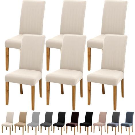 Stuhlhussen, waschbar und rutschfest, universell einsetzbar für Esszimmer/Küche/Hotels/Bankette (6 Stück, Beige) (1/5)
