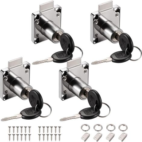 4 Pièces Serrure de Tiroir de Bureau, Verrou à Came de 22 mm, Serrure à Came avec clés Différentes, Serrure Meuble pour Meubles, Tiroir, Porte, Boîte aux Lettres, Armoire, Placard (Argent) (1/5)