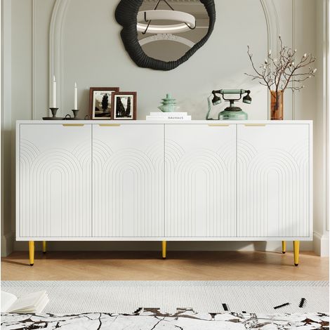 Aparador de 4 puertas 160 x 80 x 40 cm con estantes regulables, blanco DESVIAE (1/5)
