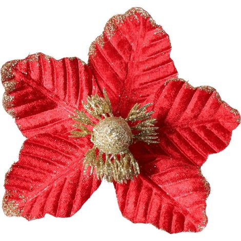 Magnolia rossa e oro su un piccone - fiori per un albero di Natale 19,5 cm (1/5)