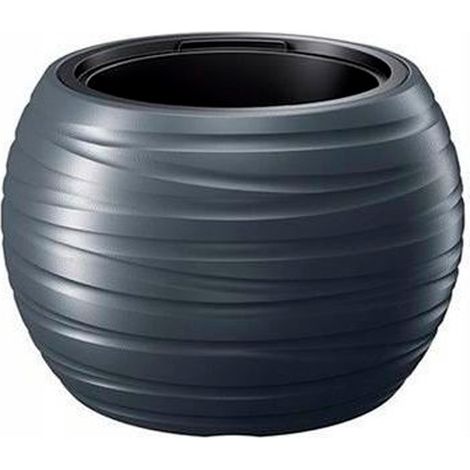 MACETA REDONDA CON DEPOSITO 25L DE PLASTICO EN ANTRACITA 39,6X39,6X26 CM (1/4)