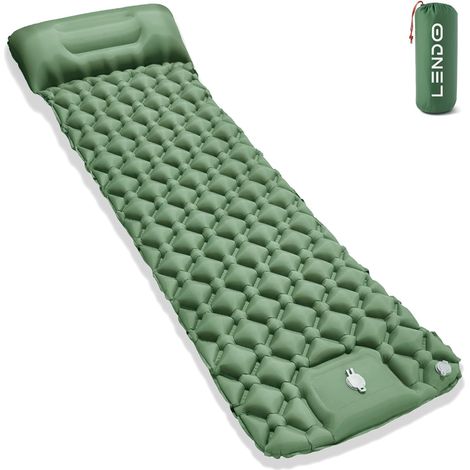 1 Matelas De Camping, Tapis Gonflable 195x60cm, Nylon 40d, Avec Pompe À Pied Et Oreiller, Pour Tente Et Voyage