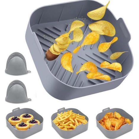 Moule de friteuse à air en silicone avec gants pour four, micro - ondes, assiette à gâteau, cuiseur à vapeur et assiette à fruits (1/5)