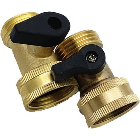 Lot de 2 connecteurs de tuyau d'arrosage en laiton robuste avec valve d'arrêt en laiton 3/4 filetage d'entrée et de sortie (1/5)