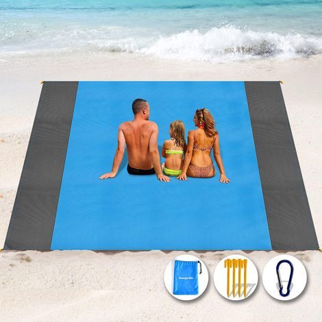 Strandmatte, 300 x 275 cm, sandabweisend, groß, wasserdicht, kompakte Strandmatte für Strand, Camping, Picknick, Reisen (Blau) (1/5)