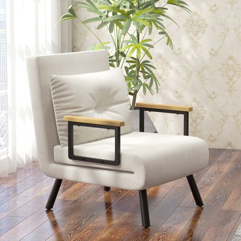 Fauteuil inclinable de style scandinave, idéal pour se détendre ou lire. Coussin capitonné inclus, coloris blanc crème.