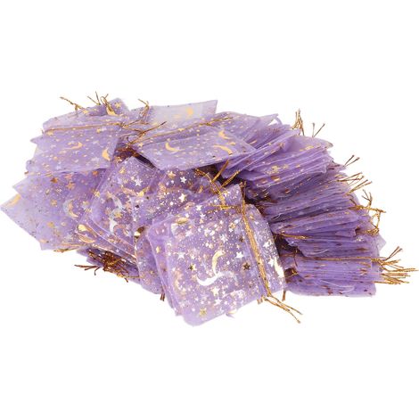 100pcs Sacs Organza Lune Étoile Violet Exquis, jolis pochons à cordon pour savon, bonbons, rouge à lèvres (1/5)