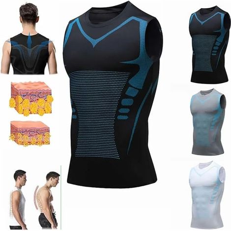 Veste Amincissante Vitalvest Ionique Sculptante Homme – Tissu Soie de Glace Respirant et Confortable, Compression Taille Fine, Sous-vêtement Modelant Ventre Plat, Gilet Minceur Homme