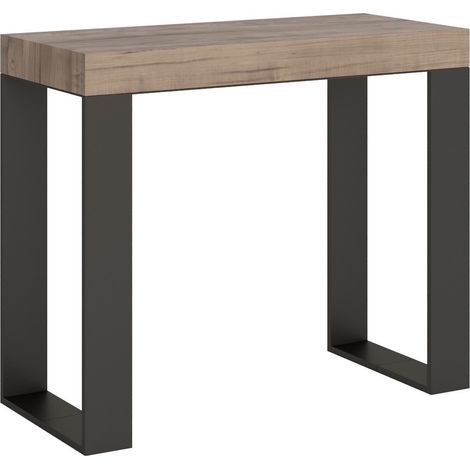 Table extensible 90x40-300cm – Structure métal anthracite – Plateau chêne naturel – 5 rallonges pour 14 couverts – Itamoby (1/5)