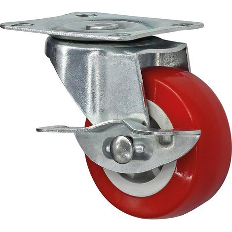RUOTA PVC ROSSA mm.50 PIASTRA GIR.FRENO