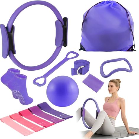 Pilates Ring Set – 13 Pieces, Pilates Ring, Yoga Ball, Resistance Bands and Accessories, Pilates Kit for Home, Yoga Pilates Kits, Magic Circle Fitness Women (1/5)