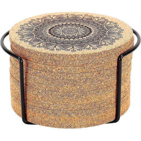Dessous de verre rond en liège avec jeu de supports, tapis d'isolation thermique, tapis de repas Anti-brûlure et antidérapant (1/5)
