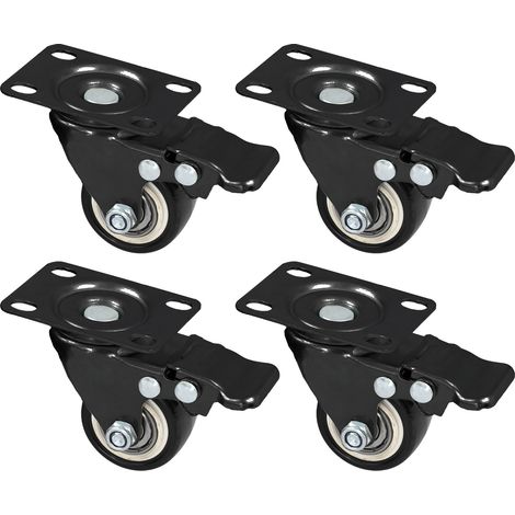 HMF 6710 Schwerlastrollen aus Polyurethan mit Bremse, 4er Set, 38 mm, Schwarz (1/5)