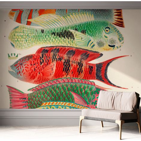 Papier peint autocollant adhésif décoratif avec motifs pour salon et chambre a motif Poissons exotiques 312x219 cm (1/5)