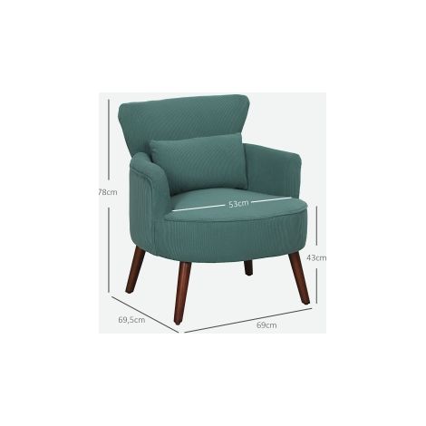 Fauteuil avec dossier, accoudoirs arrondis, rembourré, fauteuil lounge aspect côtelette, pieds en bois, pour chambre, salon, jusqu'à 120 kg, vert foncé (1/5)
