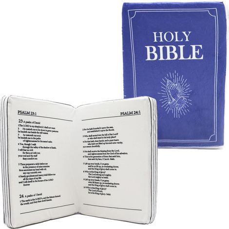 Coussin en peluche doux et agréable au toucher, motif Bibles, idéal pour la décoration intérieure (bleu). (1/2)