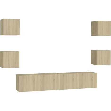 Conjunto de muebles mueble aparador TV televisión salón dormitorio salón 6 piezas roble sonoma madera contrachapada marrón 020025125