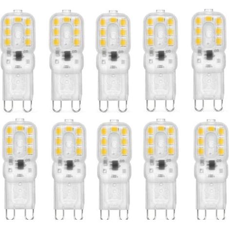 Ampoules LED G9 3W - Lot de 10 - Culot double G9 3W (équivalent à une ampoule halogène 25W) - Lumière chaude 3000K - Convient pour l'éclairage extérieur