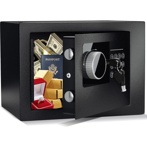 Petit Coffre Fort Électronique Numérique, Coffre-fort en Acier de 6.6L avec Serrure Électronique et 2 Clés, Coffre Fort Mural pour Argent Bijoux Documents Noir (1/5)