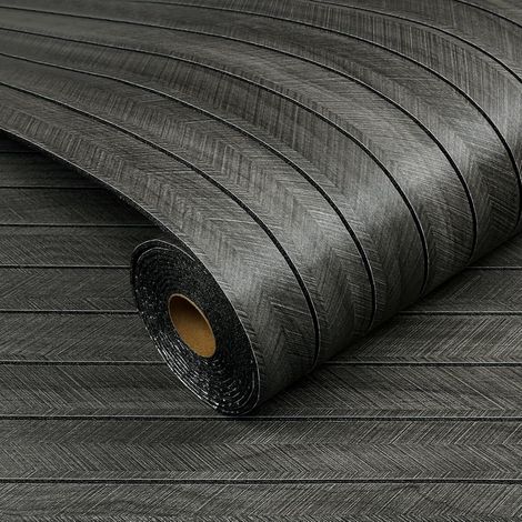 Epaisseur Papier Peint Tasseau de Bois Noir 60CMx3M Papier Peint Adhesif Mural Chambre Salon Panneau Mural Decoratif Bois Tasseau Gris Foncé Revetement Murals Autocollant Bureau Rouleau (1/5)