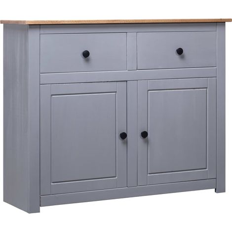 vidaXL Credenza Grigia 93x40x80 cm in Legno Massello di Pino Panama (1/5)
